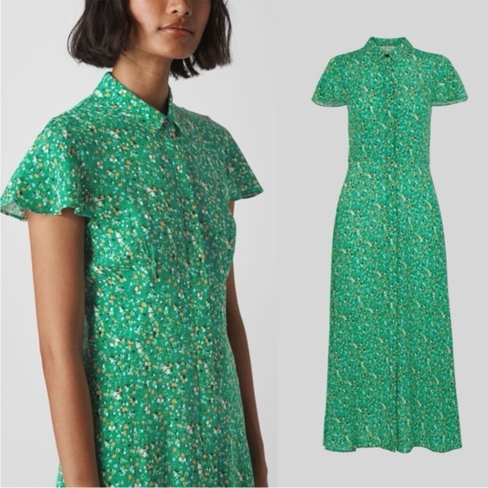 Whistles Green Floral Midi Dress